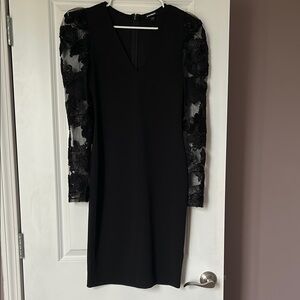 Express Black Sheath Dress with Puff Sleeves and V-Neck